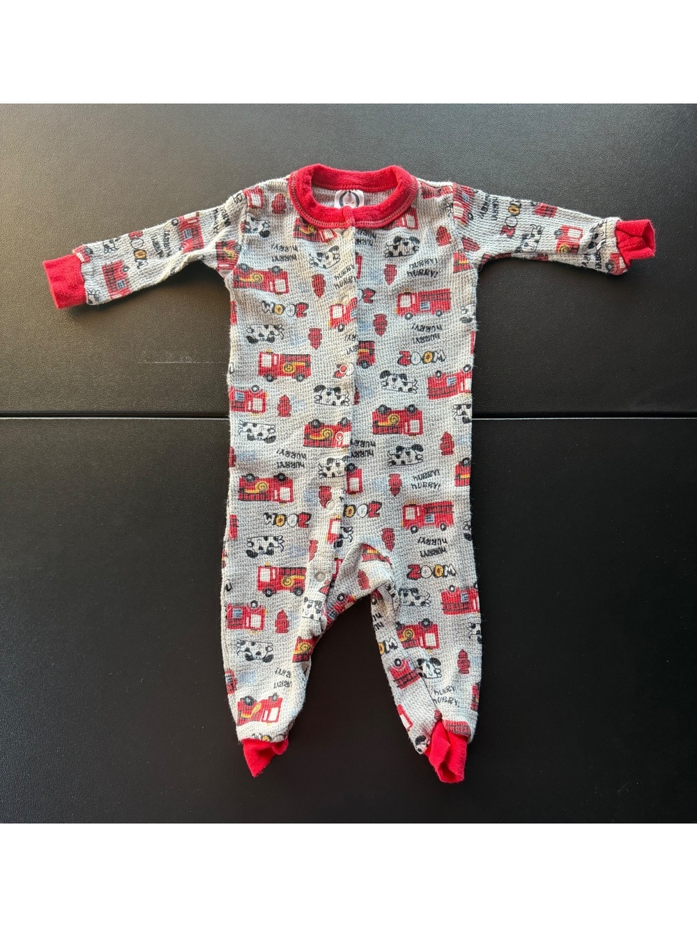 Y2K Gerber Baby 6-9M Fire Truck Dalmatian Waffle Knit Thermal Sleeper Romper